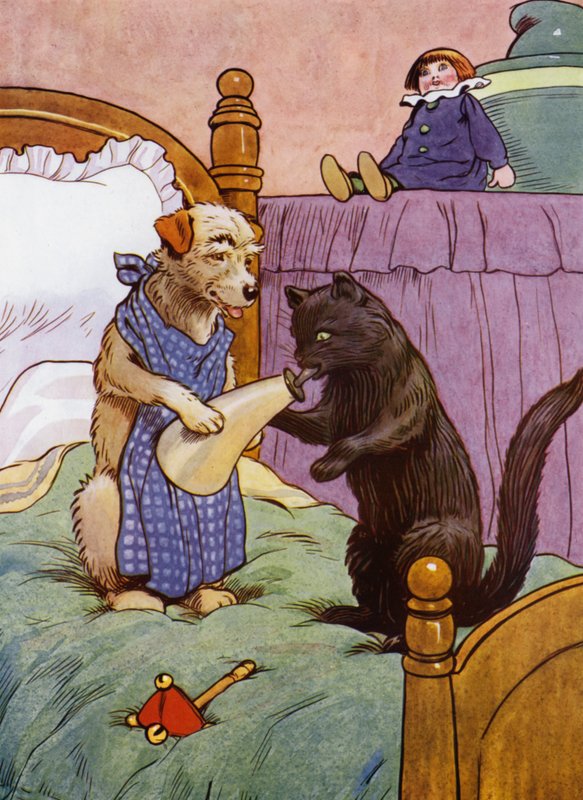 Illustration til Old Mother Hubbard (farve litho) af Frank Adams