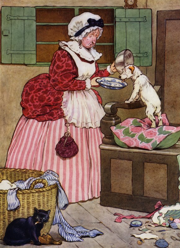 Illustration til Old Mother Hubbard (farve litho) af Frank Adams