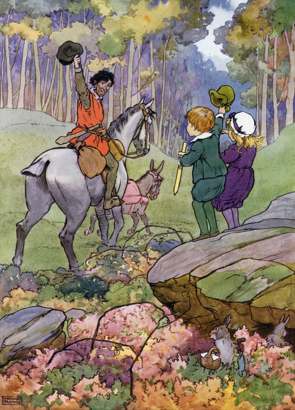 Illustration til The Babes in the Wood (farve litho) af Frank Adams