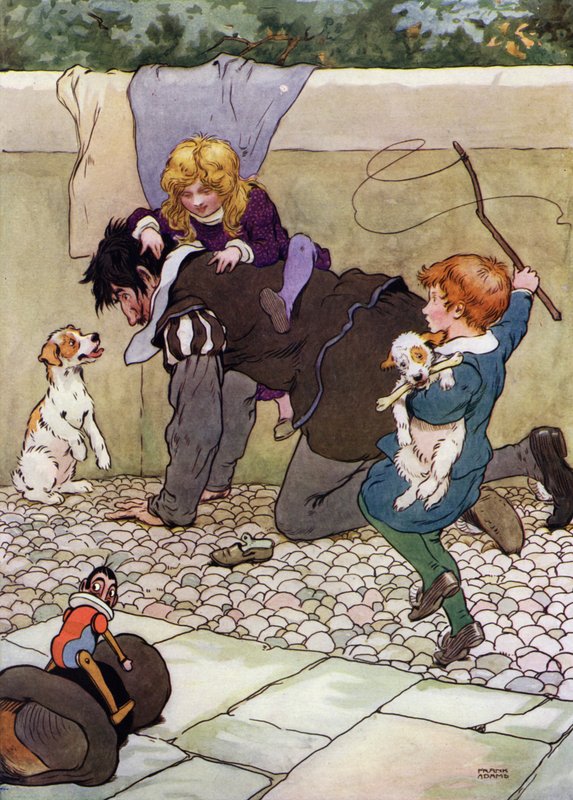 Illustration til The Babes in the Wood (farve litho) af Frank Adams