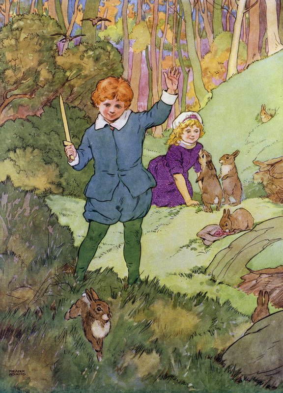 Illustration til The Babes in the Wood (farve litografi) af Frank Adams
