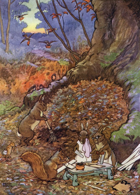 Illustration til The Babes in the Wood (farve litho) af Frank Adams