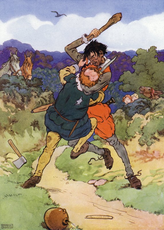 Illustration til The Babes in the Wood (farve litho) af Frank Adams