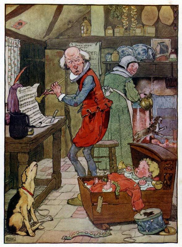 Illustration til historien om Tom Piberens søn (farve litho) af Frank Adams