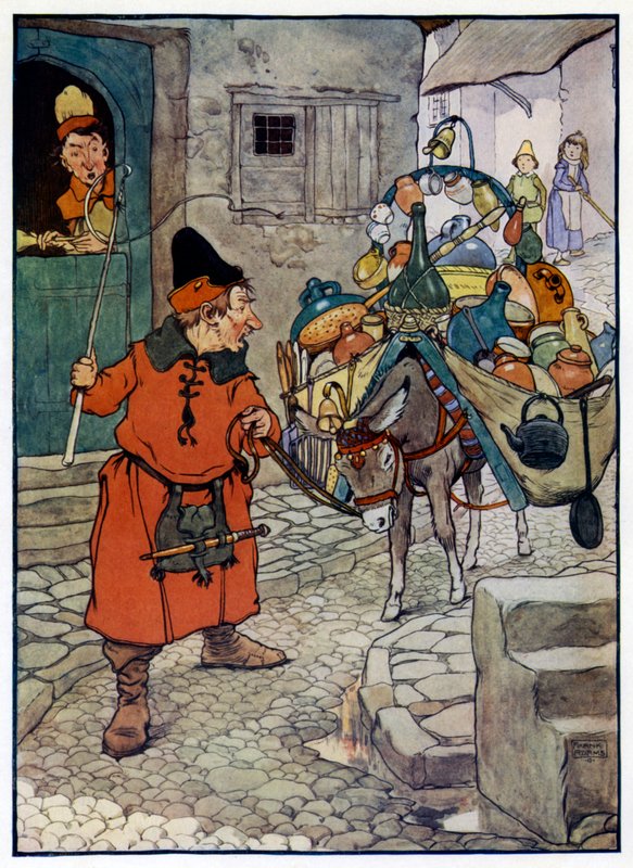 Illustration til historien om Tom Piberens søn (farve litho) af Frank Adams