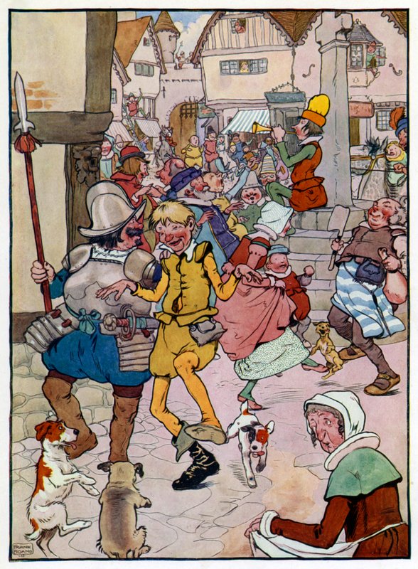 Illustration til historien om Tom Piberens søn (farve litho) af Frank Adams