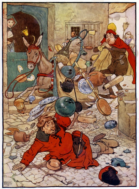 Illustration til historien om Tom Piberens søn (farve litho) af Frank Adams