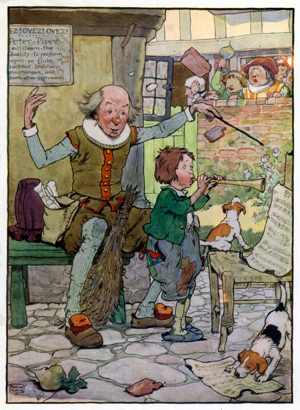 Illustration til historien om Tom Piberens søn (farve litho) af Frank Adams