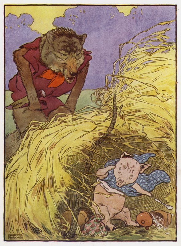 Illustration til De tre små grise (farve litho) af Frank Adams