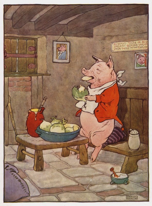 Illustration til De tre små grise af Frank Adams