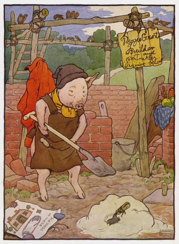 Illustration til De tre små grise af Frank Adams