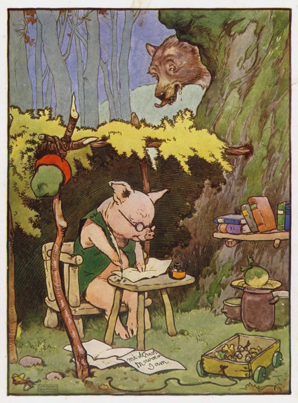 Illustration til De tre små grise af Frank Adams