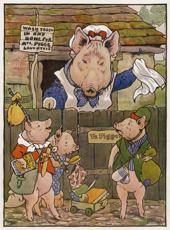 Illustration til De tre små grise af Frank Adams