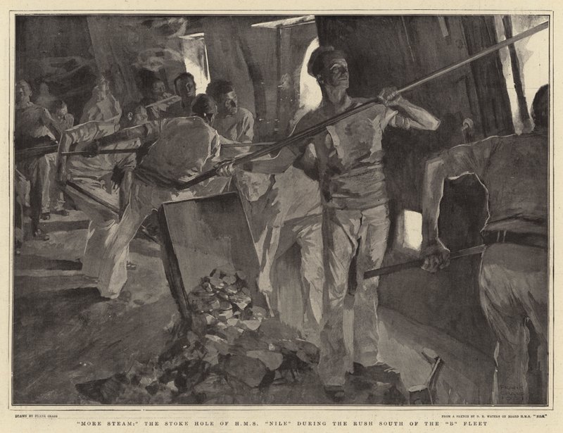 Mere Steam, Stoke Hole of HMS Nile under Rush South of the B Fleet af Frank Craig