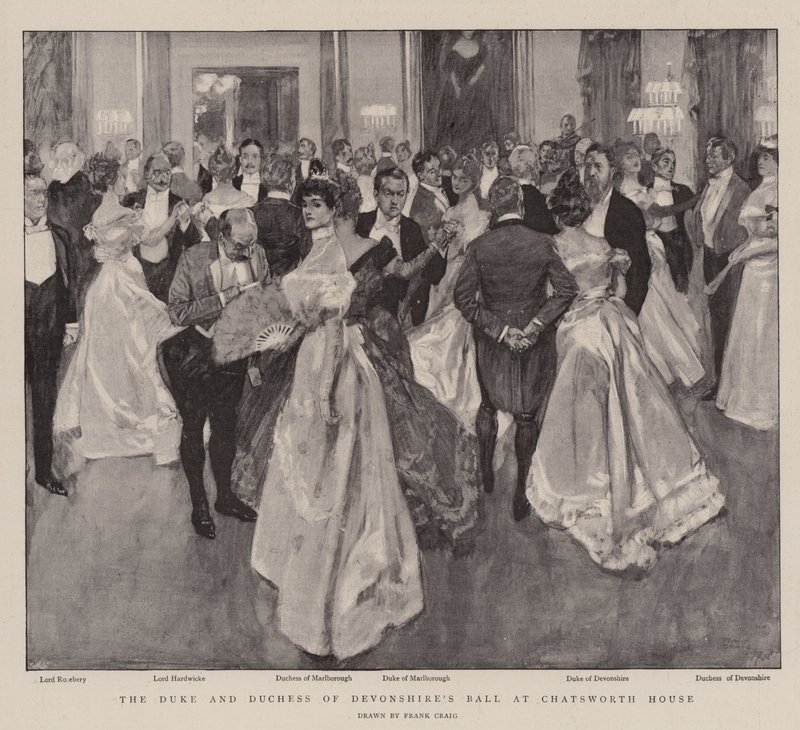 Hertugen og hertuginden af Devonshires bal i Chatsworth House af Frank Craig