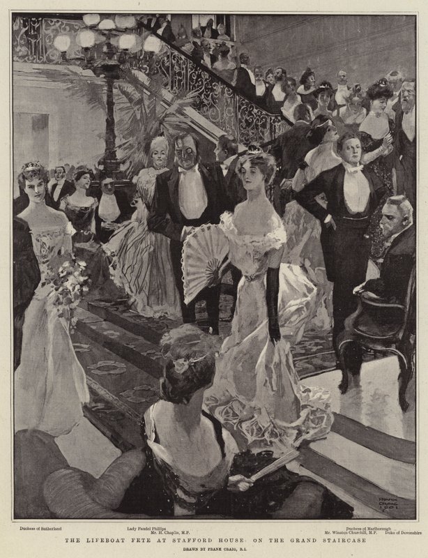 Redningsbådsfesten i Stafford House på Grand Staircase af Frank Craig