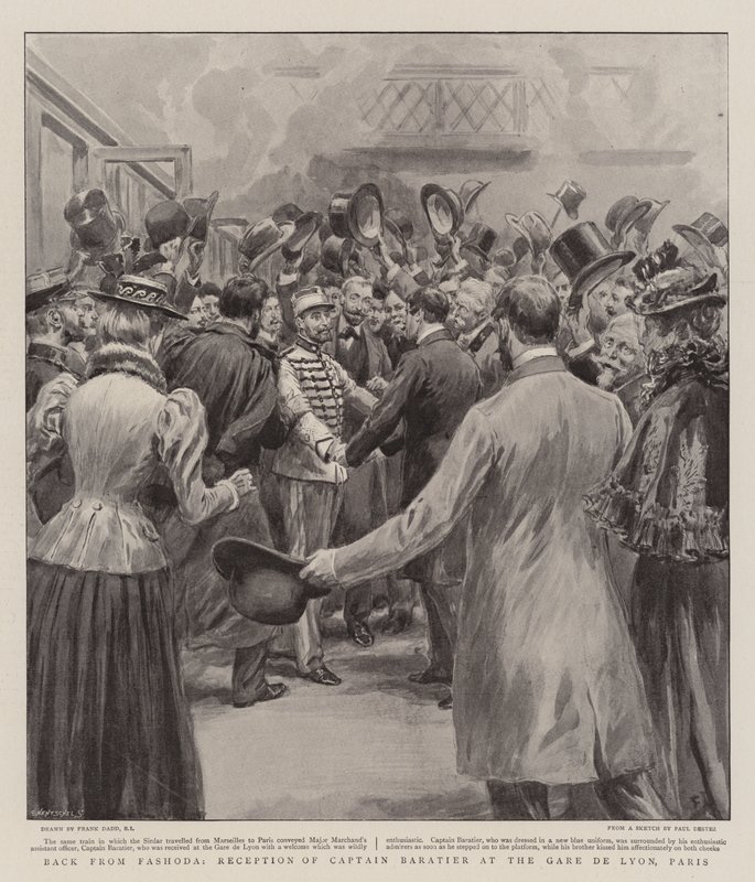 Tilbage fra Fashoda, modtagelse af kaptajn Baratier på Gare de Lyon, Paris af Frank Dadd