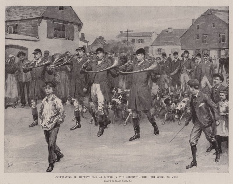 Fejring af Sankt Huberts dag i Bievre i Ardennerne, Jagten går til messe af Frank Dadd