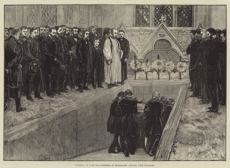 Lord Beaconsfields begravelse i Hughenden Church, High Wycombe af Frank Dadd