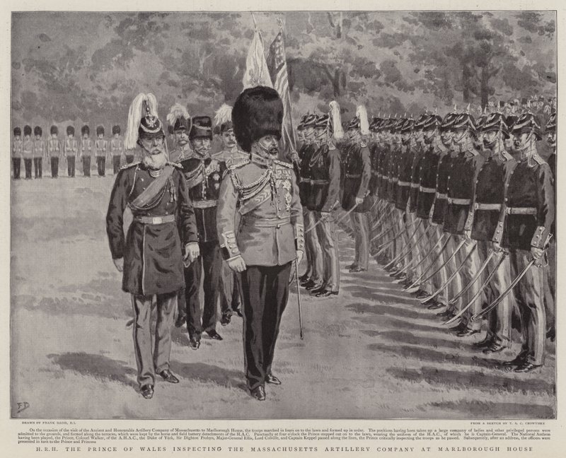 HKH Prinsen af Wales inspicerer Massachusetts Artillery Company i Marlborough House af Frank Dadd