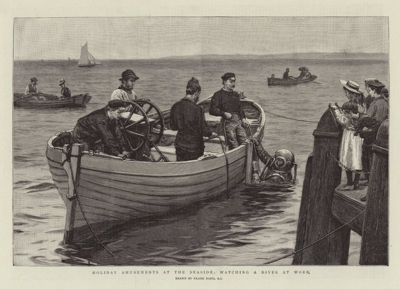 Ferieforlystelser ved havet, se en dykker på arbejde af Frank Dadd