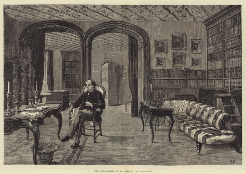 Lord Beaconsfield i hans bibliotek i Hughenden af Frank Dadd