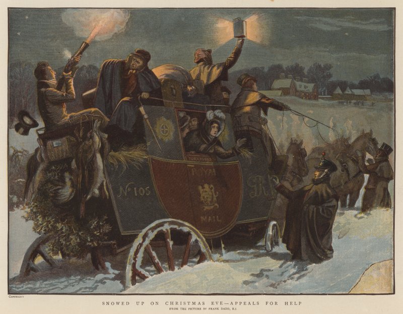 Sneet op juleaften, appellerer om hjælp (chromolitho) af Frank Dadd