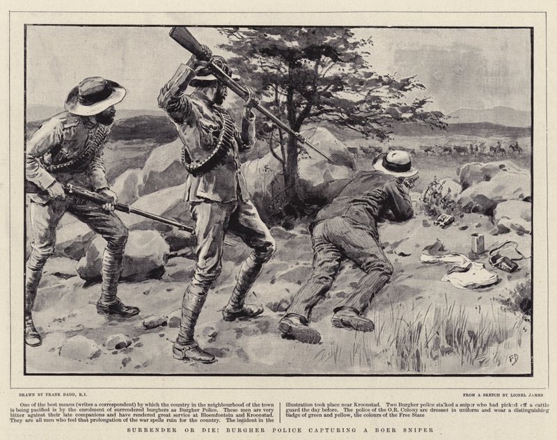 Overgiv eller dø! Borgerpolitiet fanger en Boer-sniper af Frank Dadd