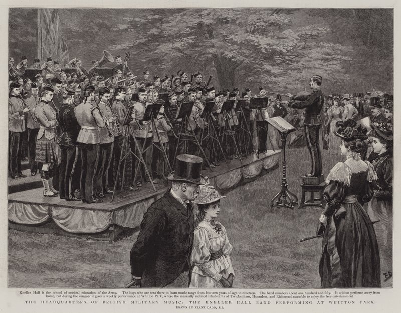 Hovedkvarteret for British Military Music, Kneller Hall Band optræder i Whitton Park af Frank Dadd