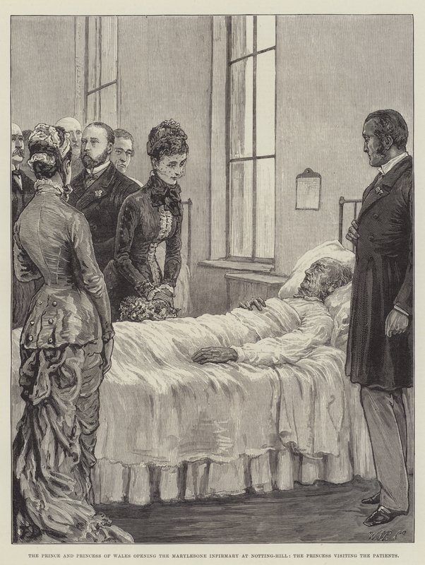 Prinsen og prinsessen af Wales åbner Marylebone Infirmary i Notting-Hill, prinsessen besøger patienterne af Frank Dadd