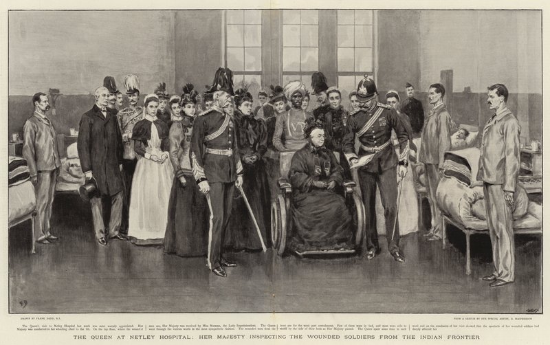 Dronningen på Netley Hospital, Hendes Majestæt inspicerer de sårede soldater fra den indiske grænse af Frank Dadd