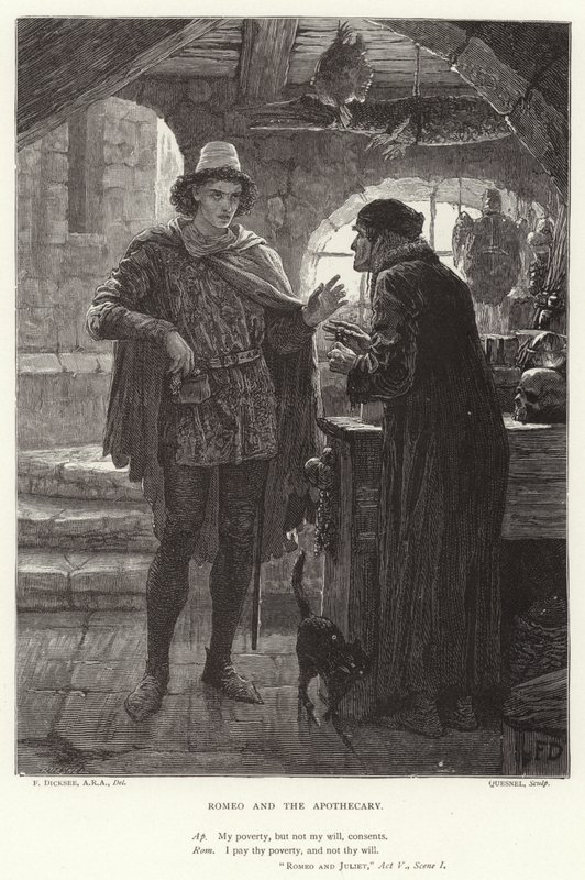 Romeo og apotekeren, Romeo og Julie, 5. akt, scene I af Frank Dicksee