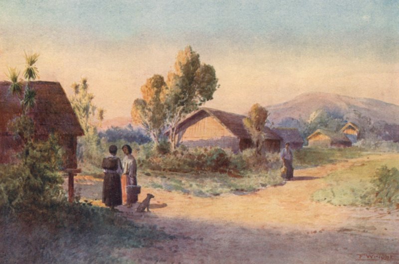 New Zealand: A Maori Village (farvelitografi) af Frank H Wright