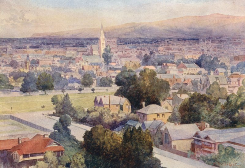 New Zealand: Christchurch (farvelitografi) af Frank H Wright