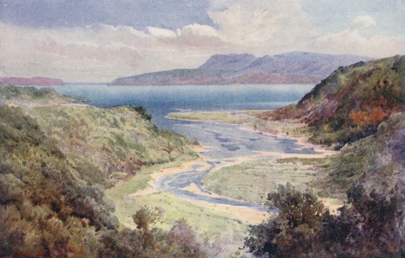 New Zealand: Lake og Mount Tarawera (farvelitografi) af Frank H Wright