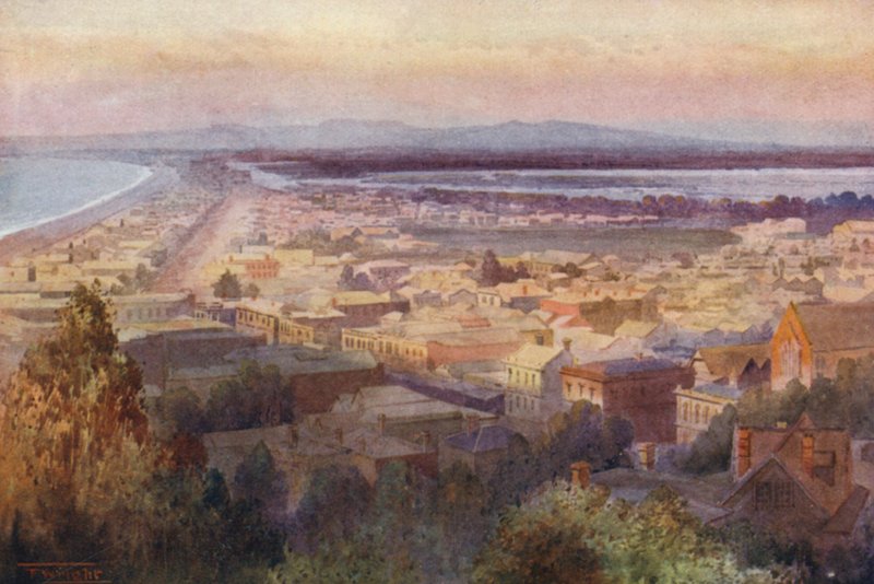 New Zealand: Napier (farvelitografi) af Frank H Wright