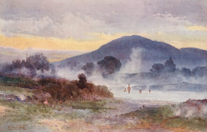 New Zealand: Ngongotaha Mountain (farvelitografi) af Frank H Wright