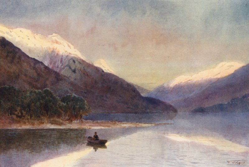 New Zealand: North Fiord, Lake Te-Anau (farvelitografi) af Frank H Wright