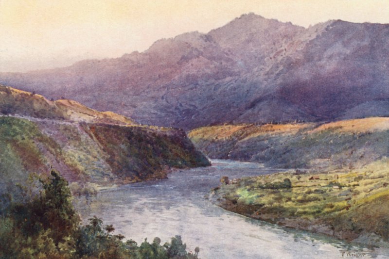 New Zealand: On the Upper Wanganui (farvelitografi) af Frank H Wright