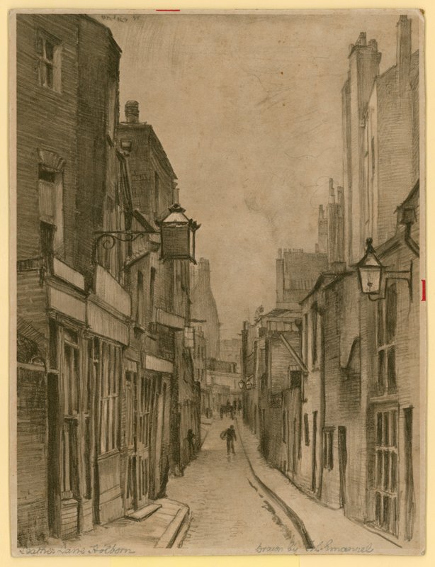Skitse af Leather Lane, Holborn, London (gravering) af Frank Lewis Emanuel