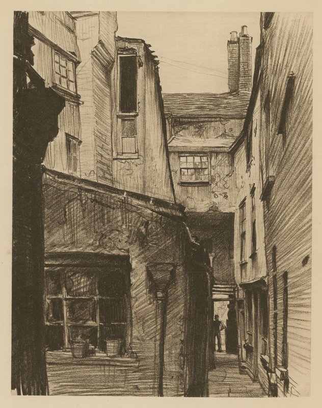 The Old Horse and Groom, bagsiden af Holborn Above Bars, London (radering) af Frank Lewis Emanuel