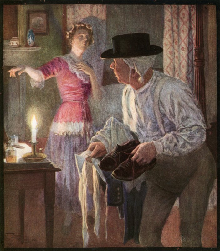 Mr. Pickwicks romantiske eventyr (farvelitografi) af Frank Reynolds