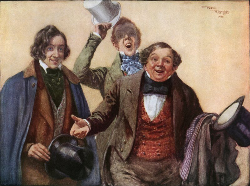 Hr. Tupman, hr. Snodgrass og hr. Winkle (farvelitografi) af Frank Reynolds