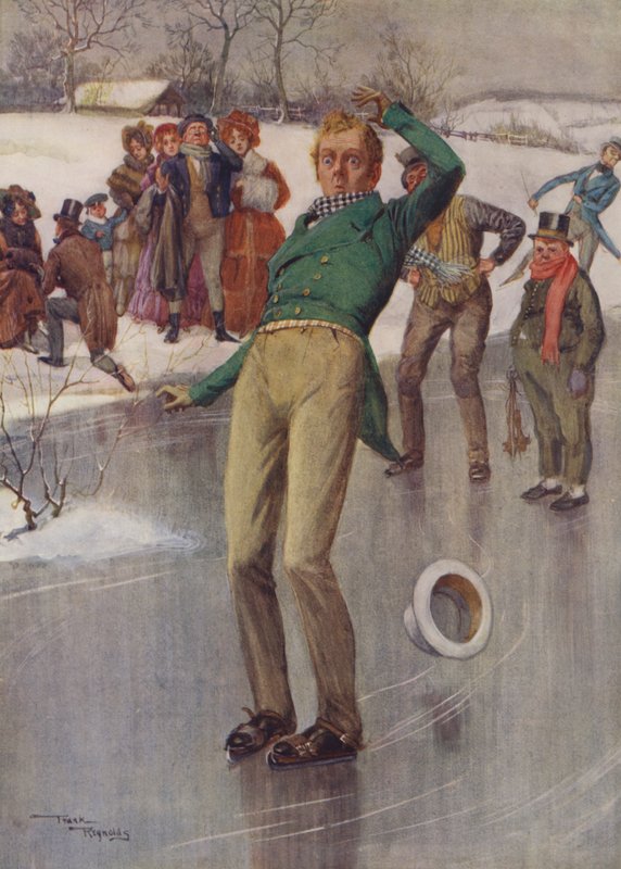 Hr. Winkle på isen (farvelitografi) af Frank Reynolds