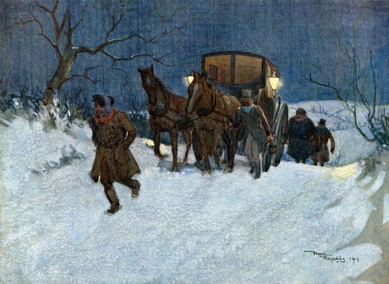 Tæt på rejsens ende (farvelitografi) af Frank Reynolds