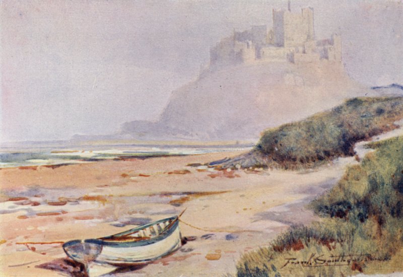 Bamburgh Castle (farve litho) af Frank Southgate