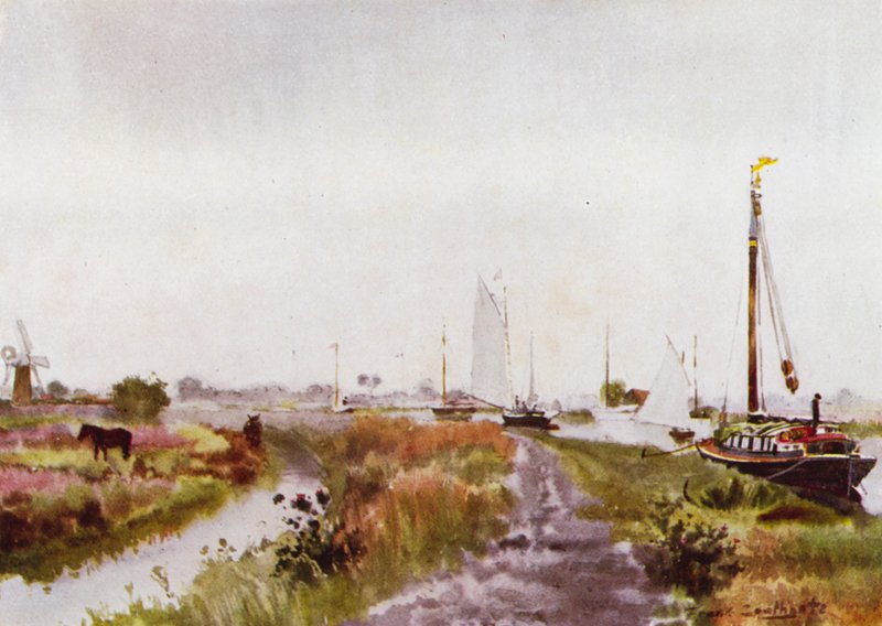 Norfolk Broads: Below Potter Heigham (farve litho) af Frank Southgate