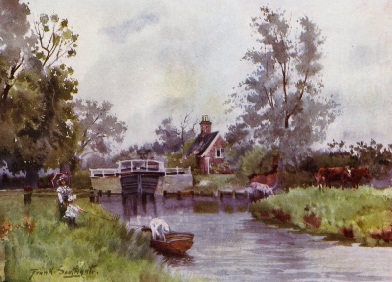 Norfolk Broads: Coltishall Lock (farve litho) af Frank Southgate