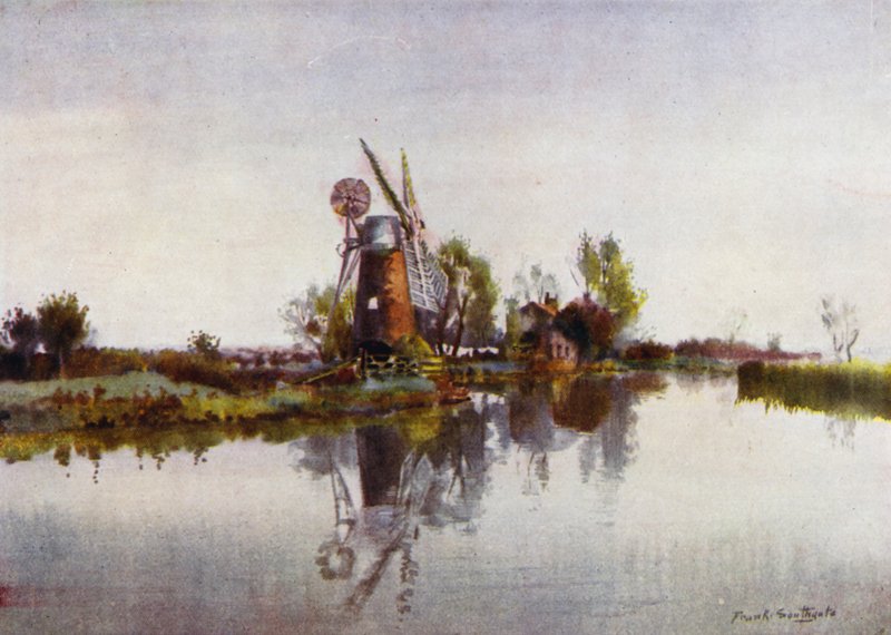 Norfolk Broads: Drainage Mill på Ant (Color Litho) af Frank Southgate