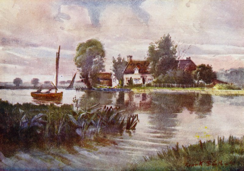 Norfolk Broads: Horning Ferry (farve litho) af Frank Southgate